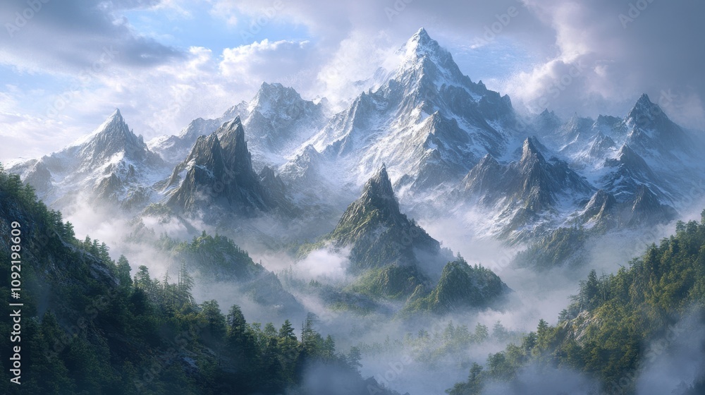 Obraz premium Exploring the majestic jagged peaks of a dramatic mountain range in high fidelity gigapixel photography