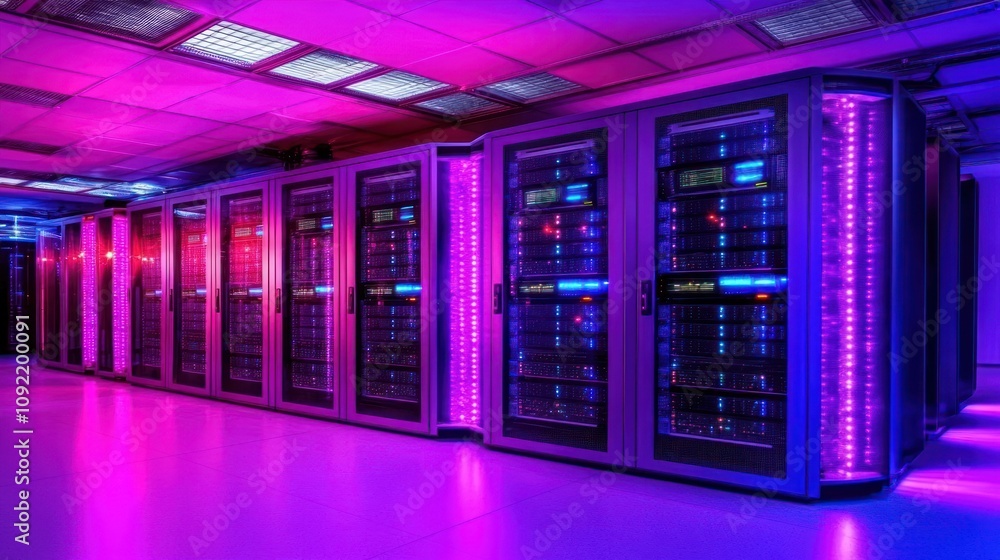 Illuminated Server Room With Modern Data Storage Systems Illuminated Server Room With Modern Data Storage Systems
