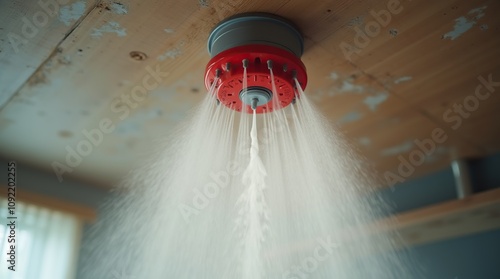 Close-Up View of Indoor Fire Suppression Smoke Detector on Ceiling photo