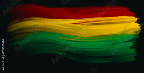 Abstract paint brush textured stripes in traditional African colors red, yellow, green on black. Design element for Juneteenth, Kwanzaa, Black History month
