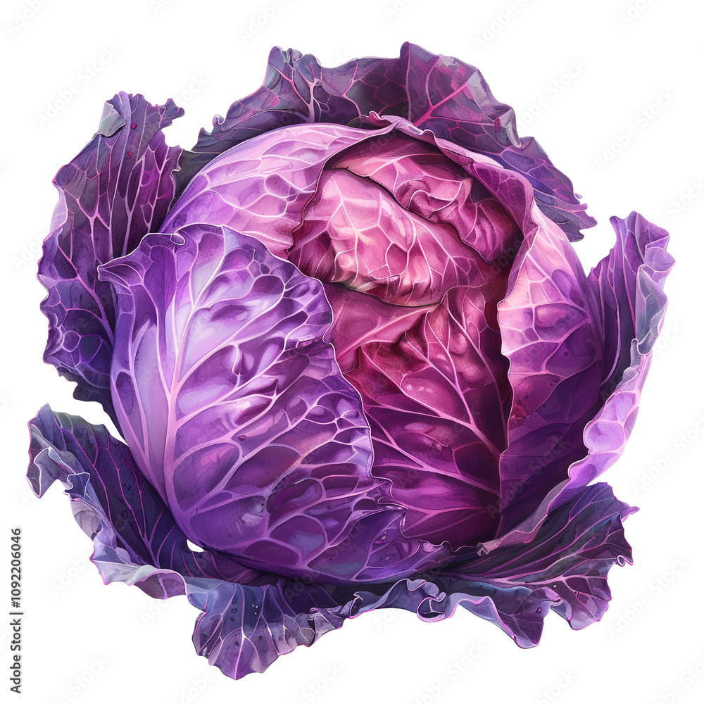 Obraz premium Fresh purple cabbage transparent style on a white background