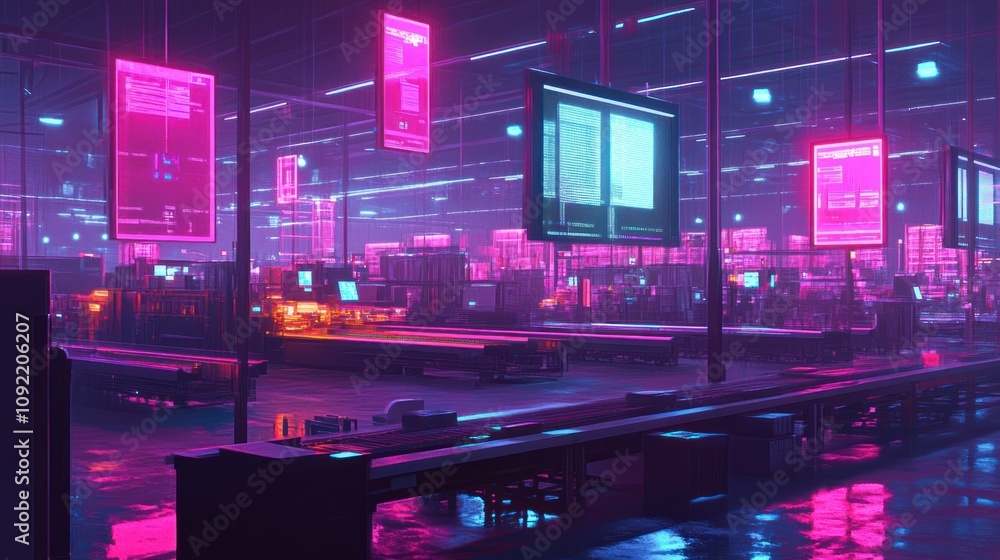 Futuristic Neon Warehouse Digital Processing Center Futuristic Neon Warehouse Digital Processing Center