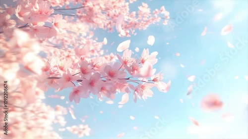 pastel pink cherry blossoms flowing in the wind	