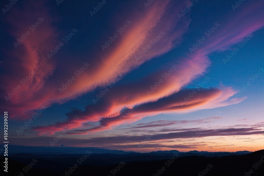 Fototapeta premium Vibrant Evening Clouds Glowing in Ethereal Twilight Hues