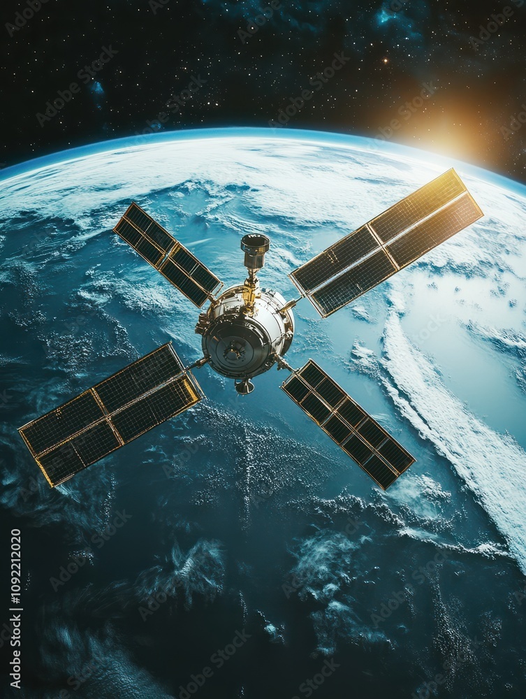 Obraz premium Digital transformation and telecommunication concept with earth planet layout and satellite connection. 3D rendering