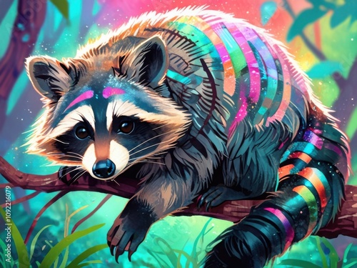 an illustration of a sparkling raccoon photo