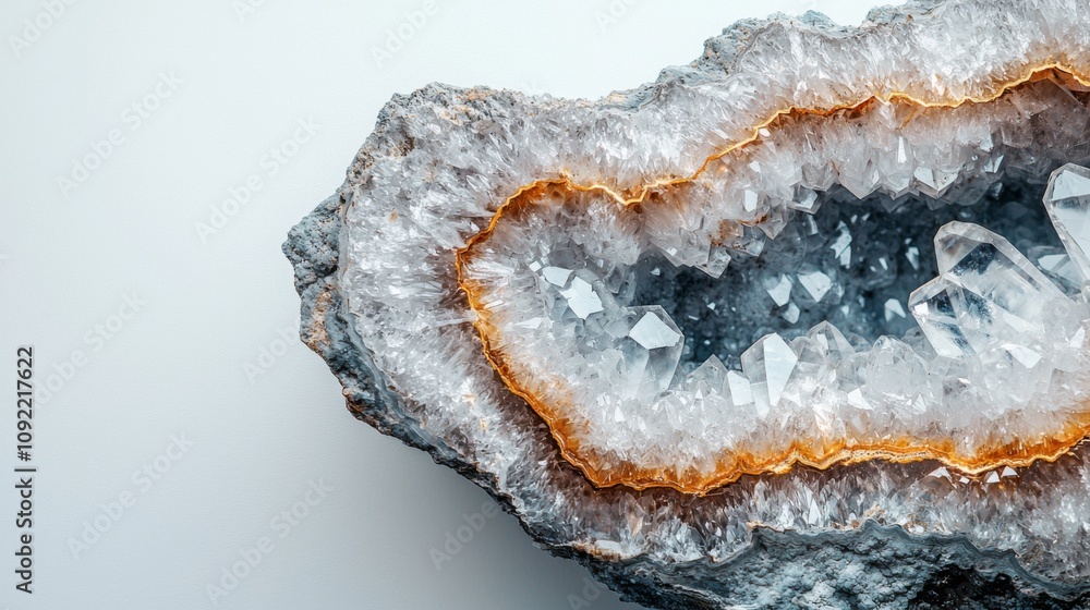Obraz premium Crystal geode on white background space for textlogo