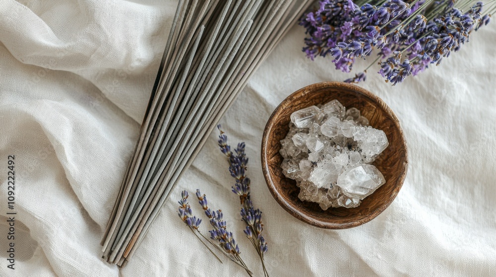 custom made wallpaper toronto digitalIncense sticks lavender crystal cluster on light cloth background