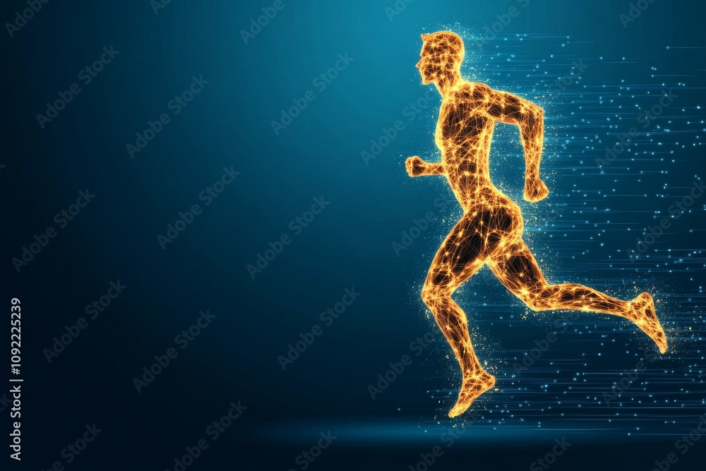Obraz premium Abstract representation of a heartbeat line forming a figure doing aerobics, minimal and dynamic
