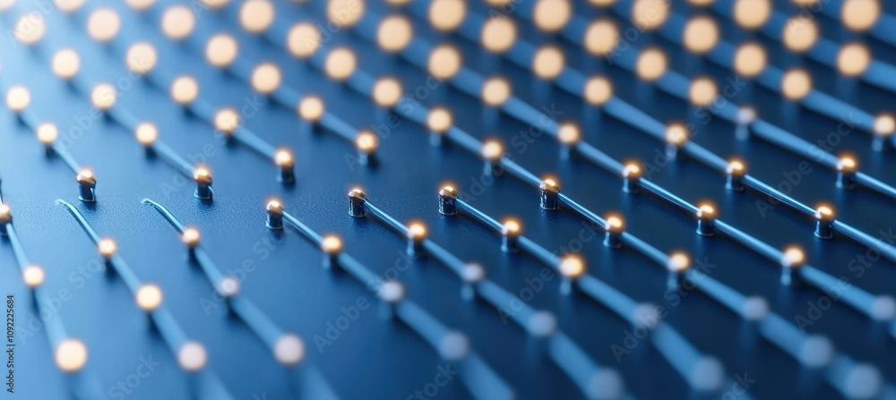 Obraz premium Glowing LED lights on circuit board create futuristic pattern