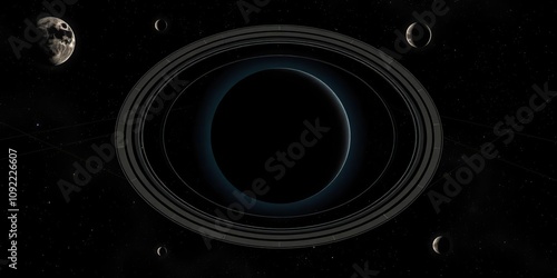 Celestial body with rings and moons, space, moons, galactic horizon photo