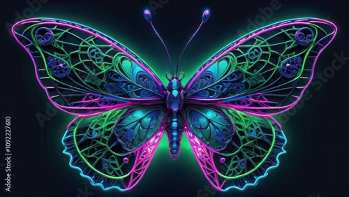 Neon Futuristic Butterfly with Intricate Patterns