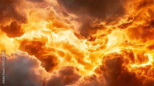 turbulent maelstrom where diaphanous cloud formations collide with incandescent inferno, their opposing textures creating a dramatic visual symphony of nature's power photo