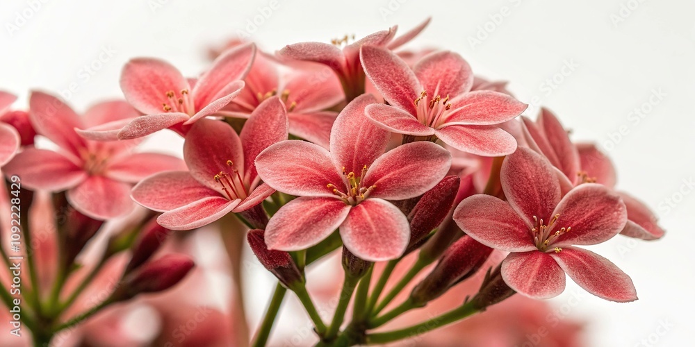 Obraz premium Cluster of small pinkish-red flowers with soft velvety texture and a subtle sheen, velvety, cluster, pinkish-red
