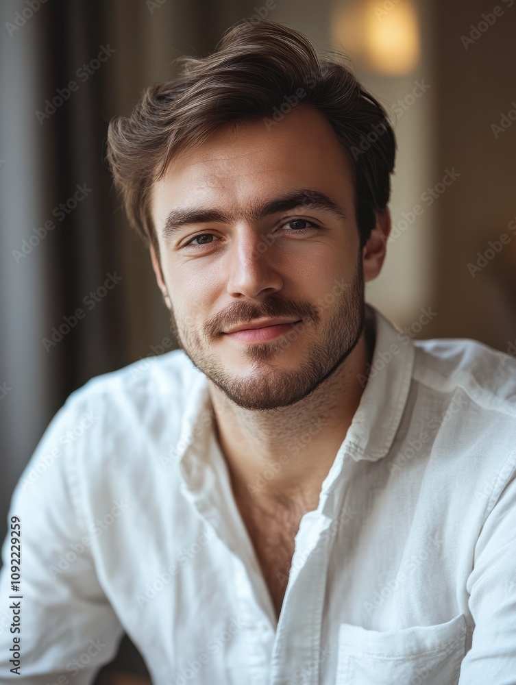Obraz premium Young business man talking with diverse colleagues in virtual video conference group chat using computer at home office. Online professional videoconference communication, social distance work concep