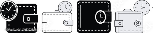 Print  wallet icon with clock, payment concept icon, payment by installment method, due, financial icon vector illustration