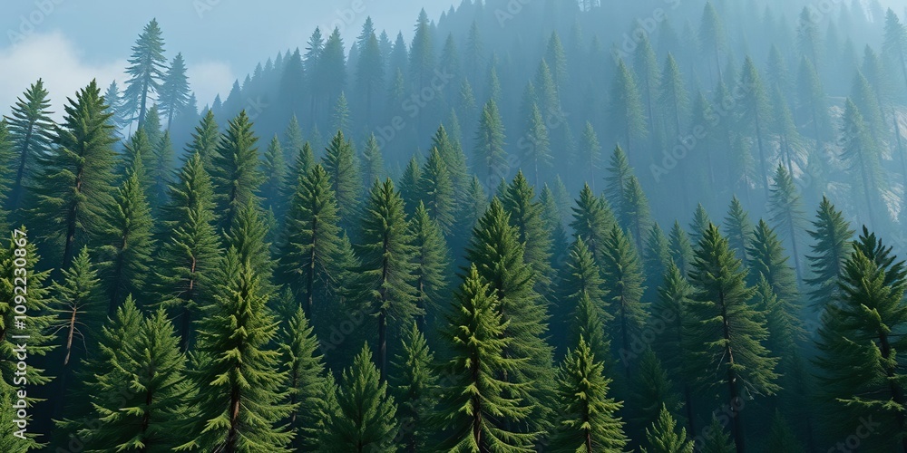 Fototapeta premium Dense Pine Forest with Towering Trees, greenery, forest, pine forest landscape