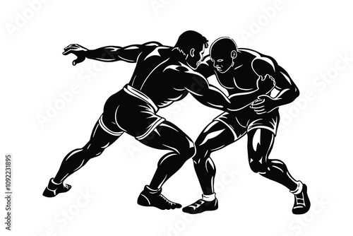 wrestlers engaging in various poses while fighting with each othe