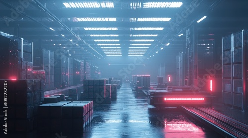 Futuristic Warehouse Automated Cargo System Processing photo