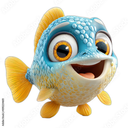 Cute cartoon fish character with big eyes and joyful expression