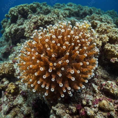 The Christmas Tree Worm is a colorful marine invertebrate found in coral reefs.  photo