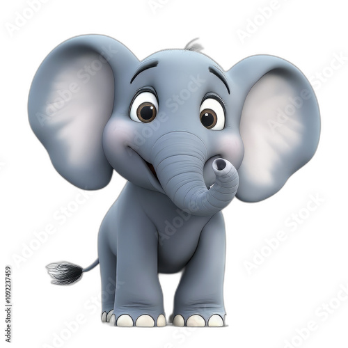 Cute cartoon elephant with big ears and friendly smile, perfect for children illustrations and educational materials