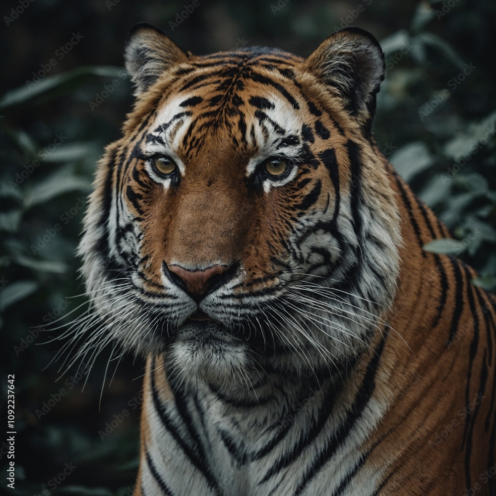 Fototapeta premium The tiger is a large, powerful carnivorous mammal native to Asia. Known for its striking orange coat with black stripes, it is the largest member of the cat family. 
