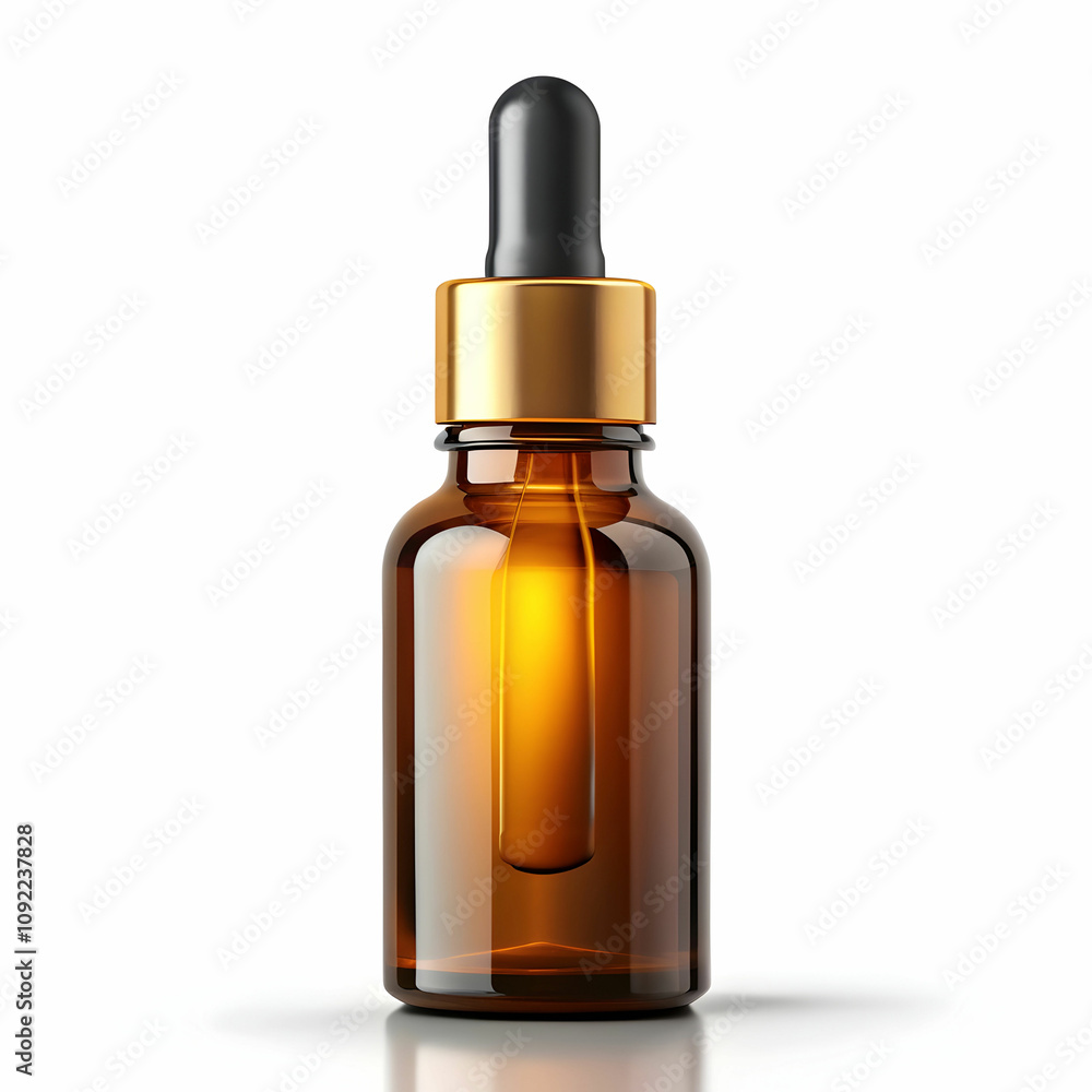 Fototapeta premium amber dropper bottle on white background