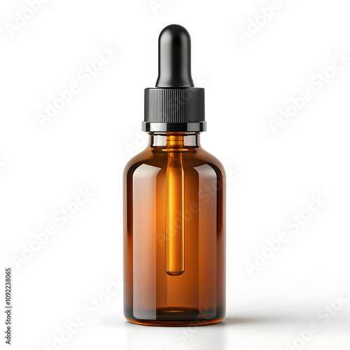 amber dropper bottle on white background