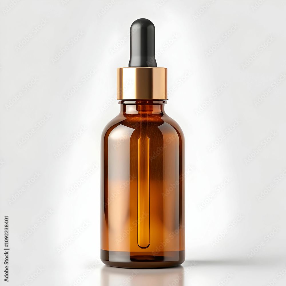 Fototapeta premium amber dropper bottle on white background
