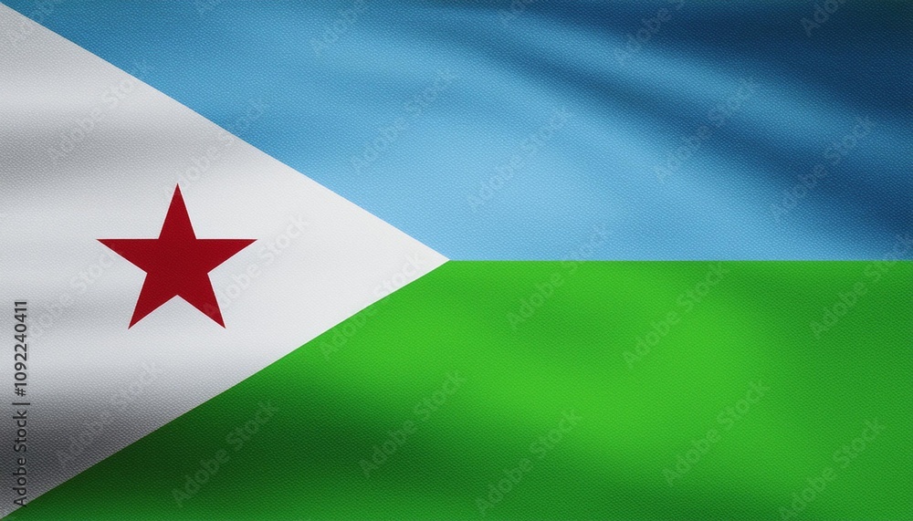 Patriotic and nationalistic symbolism captured in the flowing fabric of the Djibouti flag Patriotic and nationalistic symbolism captured in the flowing fabric of the Djibouti flag