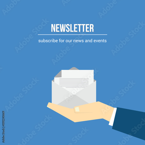 Newsletter. vector illustration of email marketing. subscription to newsletter, news, offers, promotions. a letter and envelope. subscribe, submit. send by mail.