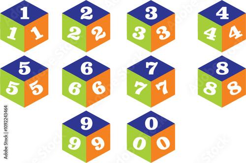 Realistic 3d cube with numbers. Numeral cubes for kids play and learn games or videos. Online preschool classes.
