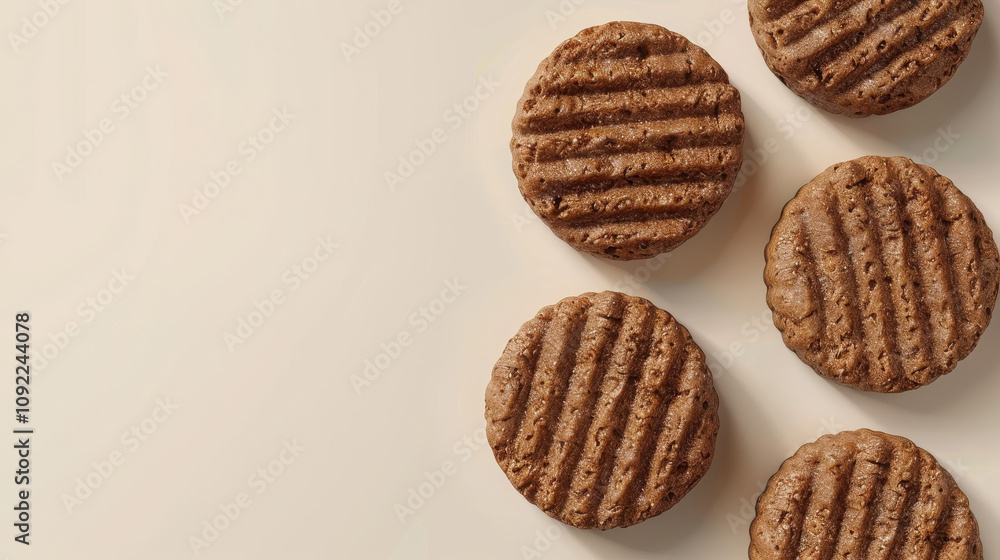 Vegan burger patties on beige background for healthy eating concepts