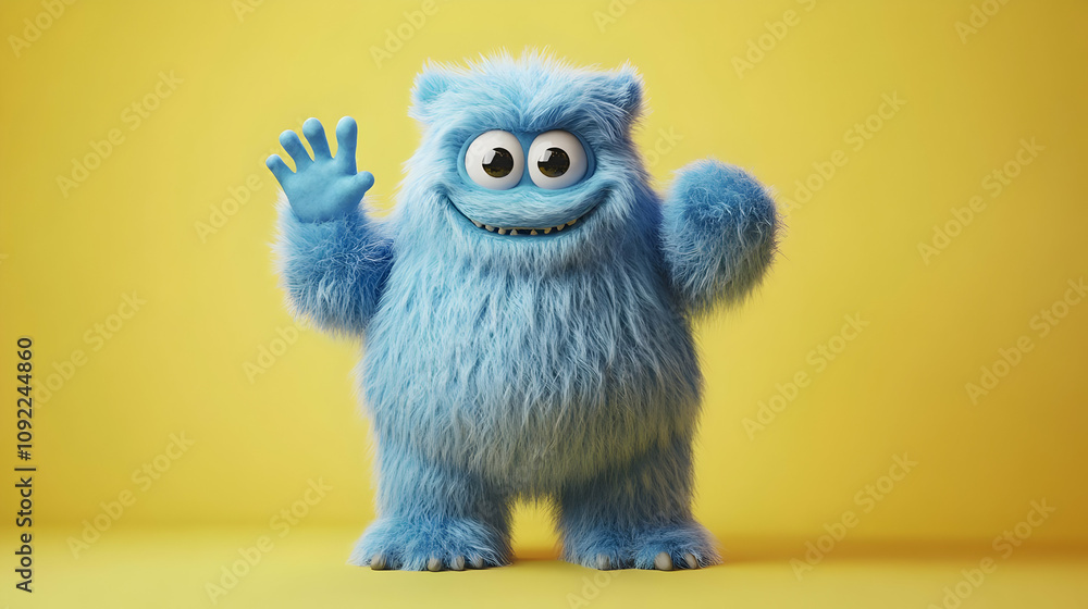 Fototapeta premium Cute Blue Fuzzy Monster 3D Render