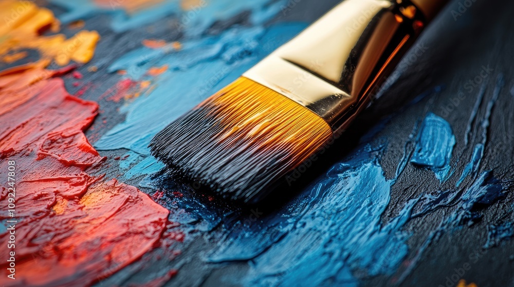 Fototapeta premium Paintbrush on a Palette of Vibrant Colors