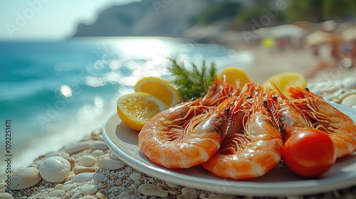 Grilled Shrimp Plate Beachside Summer Meal