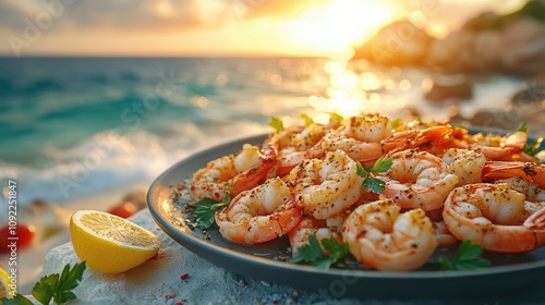 Spicy Grilled Shrimp Sunset Seaside Dinner