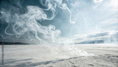 Soft white smoke swirls amidst a surreal dreamscape, surreal, dreamlike, misty, smoke, teal photo