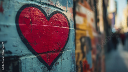 Vibrant heart graffiti on a city wall reflecting urban culture and artistic expression