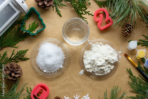 New Year's decorations from salt dough with their hands. Handicrafts with children. Do it yourself. Step by step instructions. Step 1. ingredients salt, flour, water