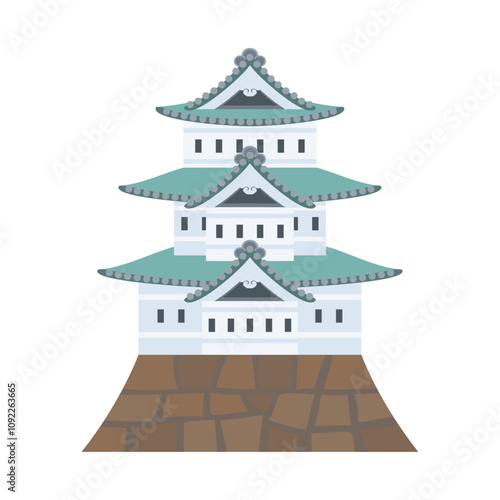 弘前城。フラットなベクターイラスト。
Hirosaki castle. Flat vector illustration.