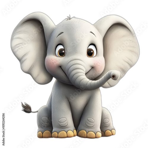 Cute cartoon elephant character with big ears and happy expression