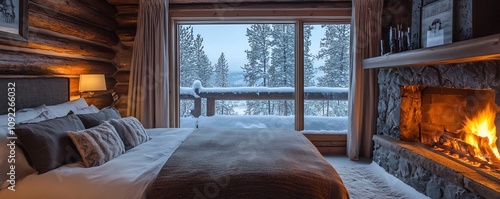 Cozy Log Cabin Bedroom with...