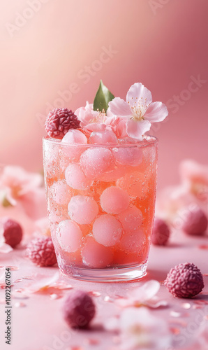Exotic Rose Lychee Tea with Boba, Delicately Captured in Photorealistic Style