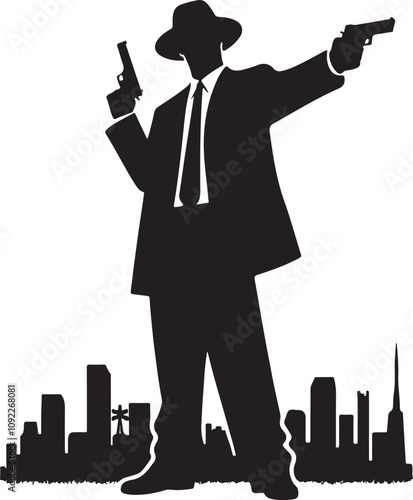 silhouette of a gangster person vector illustration on transparent background 