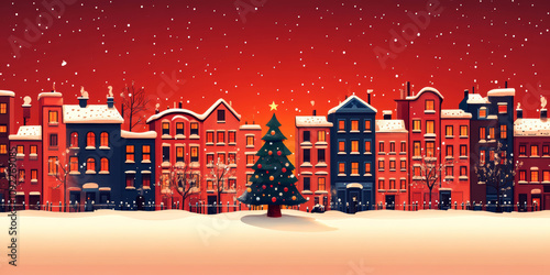 Wallpaper Mural city on New Year's Eve, Christmas tree in the middle AI generative. Torontodigital.ca