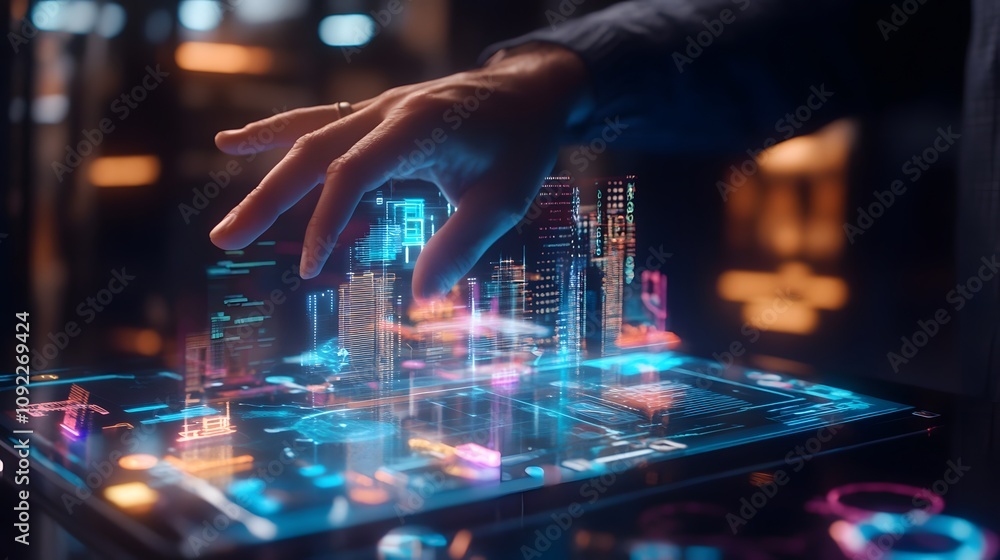 An entrepreneur presenting a pitch deck with 3D holographic product models and 2D animated market insights. 4k resolution, Cinematic Scene An entrepreneur presenting a pitch deck with 3D holographic product models and 2D animated market insights. 4k resolution, Cinematic Scene