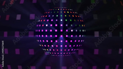 Gold rotating ball 3D Animation with gold glitter particle moving  background. rotating colored disco mirror balls loop video. mirror balls spinning animation,  photo