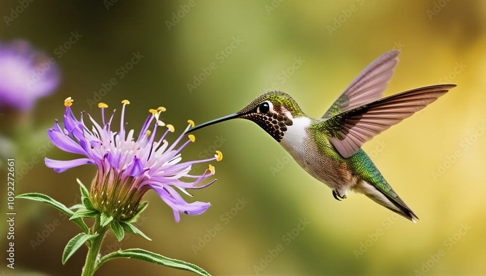 Fototapeta premium Wildflower Encounter: A Wildflower Moment in Flight 